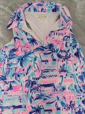 Lilly Pulitzer Luxletic Palm Print Dress Size Large – Pink Blue Golf/Tennis
